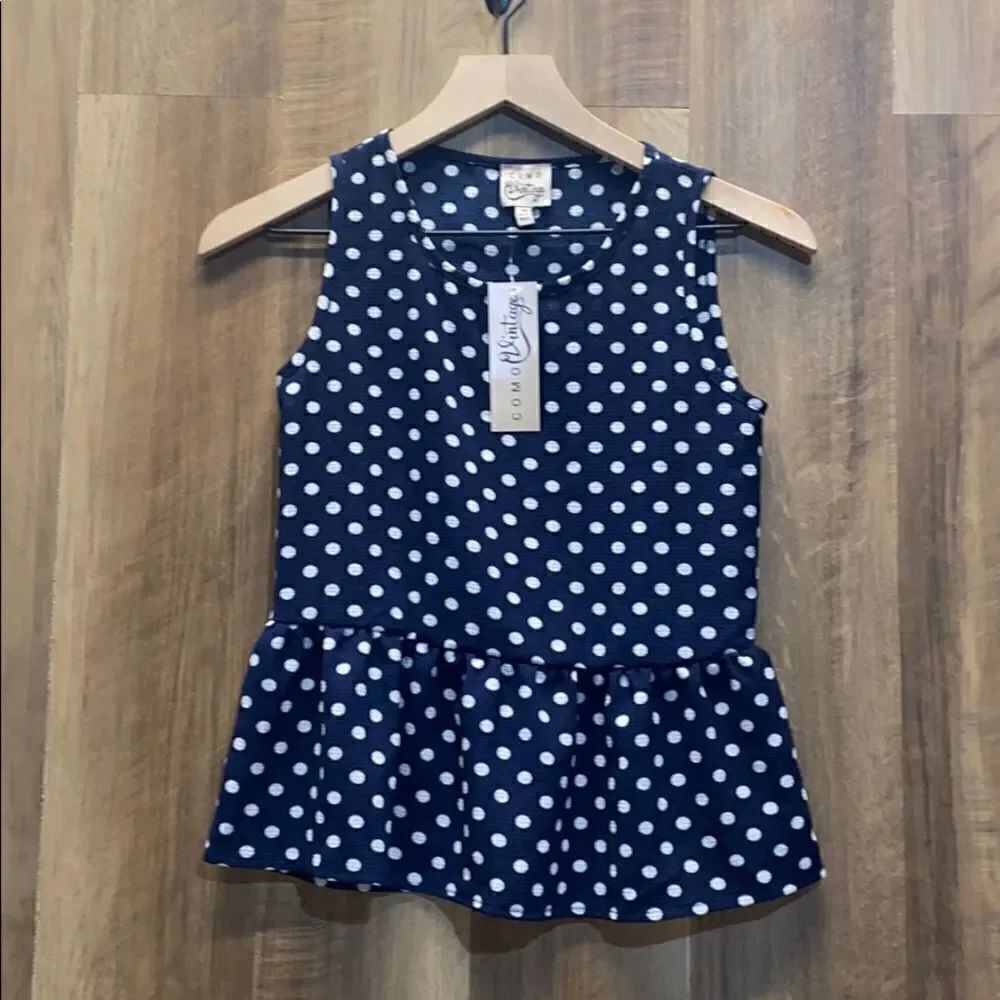 COMO VINTAGE - Navy Polka Dot Tank